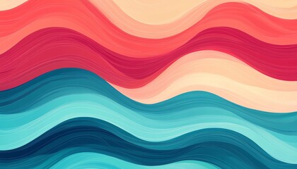 Colorful abstract waves in shades of red, peach, and blue, creating a vibrant and eye-catching composition.