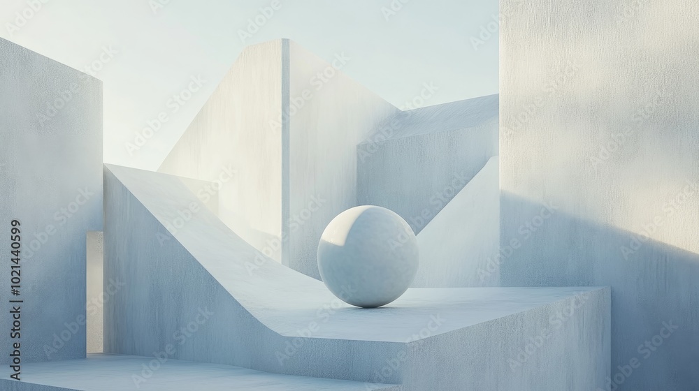 Poster Abstract white geometric structure featuring a sphere positioned within a cube s corner 3D rendering illustration