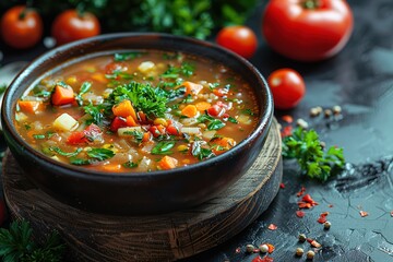 soup food vegetable bowl meal lunch traditional dinner tomato pepper healthy dish meat hot