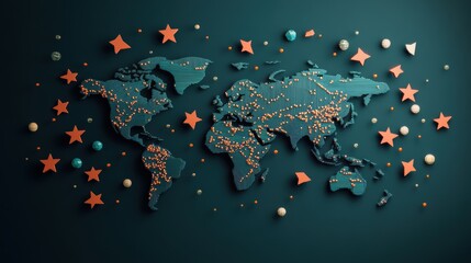 Fototapeta premium A stylized illustration depicting a network of shipping lanes connecting continents, emphasizing global trade and connectivity.