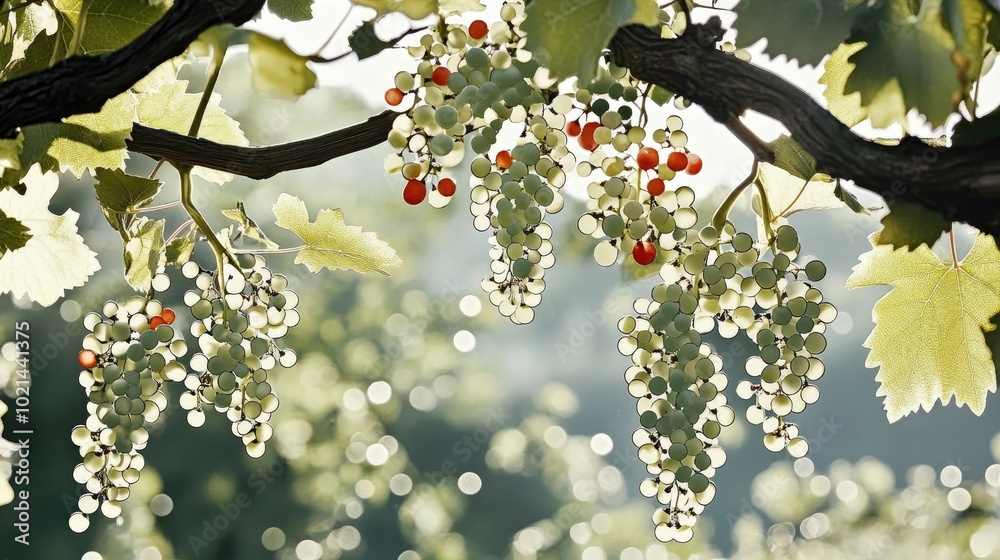 Aufkleber bunches of green grapes under sunlight close up view featuring beautiful bokeh ideal for posts scree