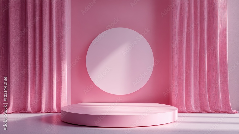 Poster 3D rendering of a mockup backdrop Display podium for showcasing products Unoccupied scene featuring a blank round stage