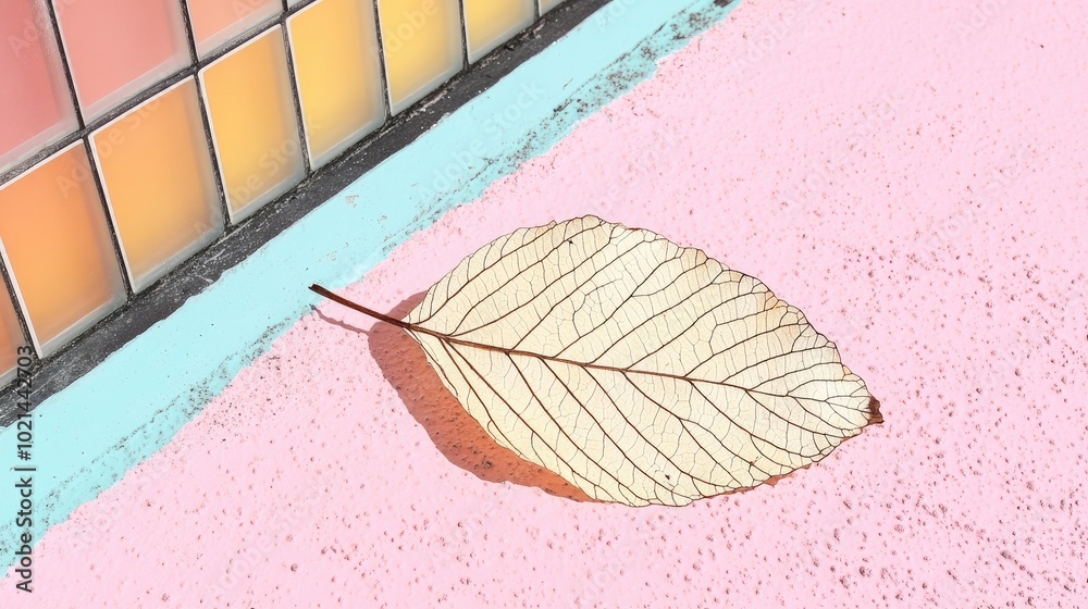 Poster close up of a dried leaf resting on a window ledge