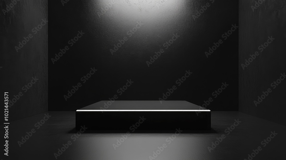 Poster 3d rendered illustration depicting an advertising presentation stand on a dark background featuring 