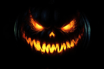 Fototapeta premium Glowing Jack-o'-Lantern Face on Black Background