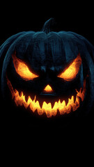 Naklejka premium Candlelit Pumpkin with Sharp Teeth and Glowing Eyes