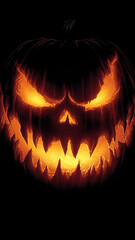 Fototapeta premium Glowing Jack-o'-lantern Face at Night