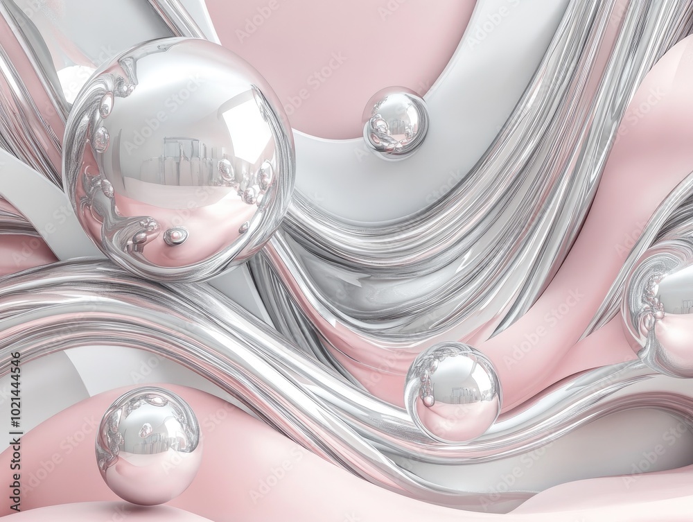 Poster 3d wallpaper mural featuring silver spheres an exquisite abstract background with volumetric element