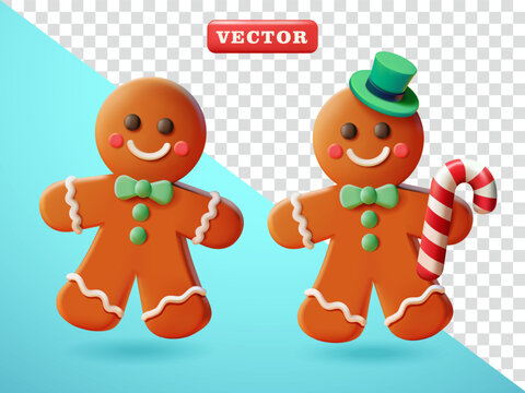 Gingerbread man and candy, 3d vector. Suitable for events and design elements