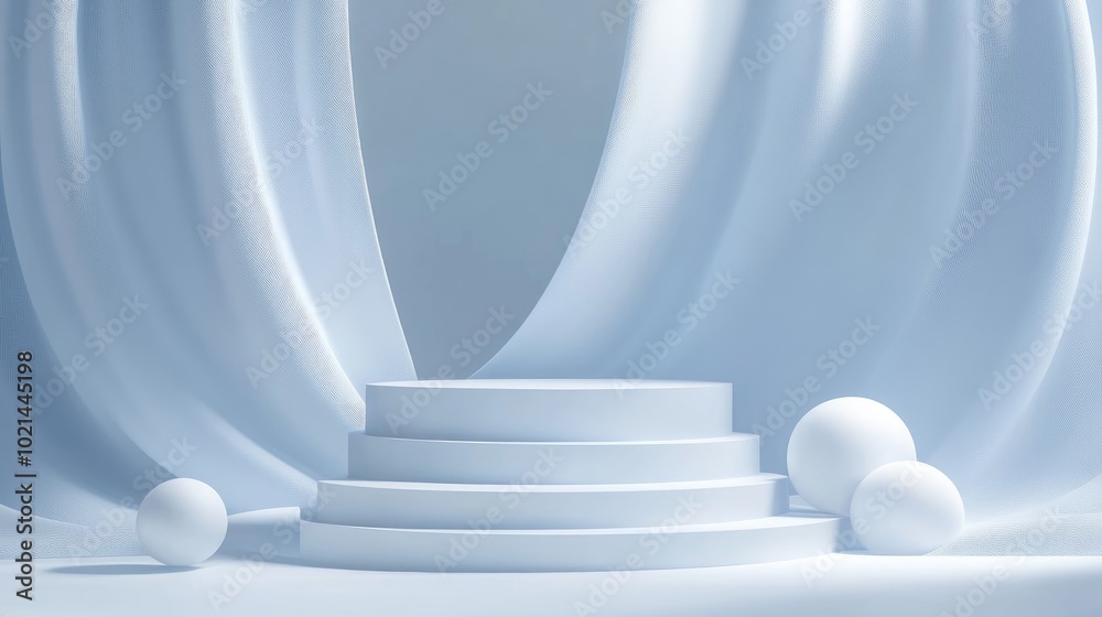 Poster 3D background with white podiums Podium setting Abstract minimalistic scene
