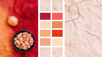 Fototapeta premium A canyon-inspired palette with deep rust red, sandy beige, soft peach, and golden yellow, reflecting the layers and warmth of canyon landscapes.