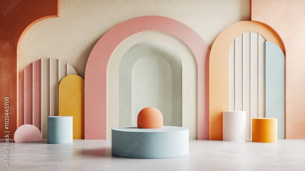 Aufkleber Abstract pastel geometric shapes background modern minimalist mockup for podium display or showcase 3D rendering