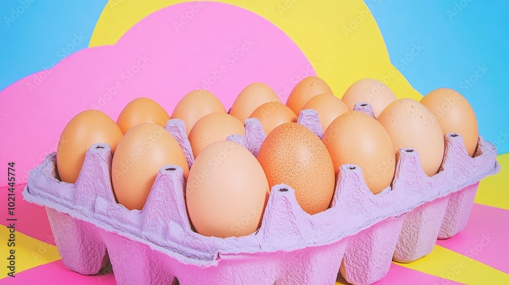 Aufkleber close up view of raw chicken eggs on a white background organic eggs in an egg carton