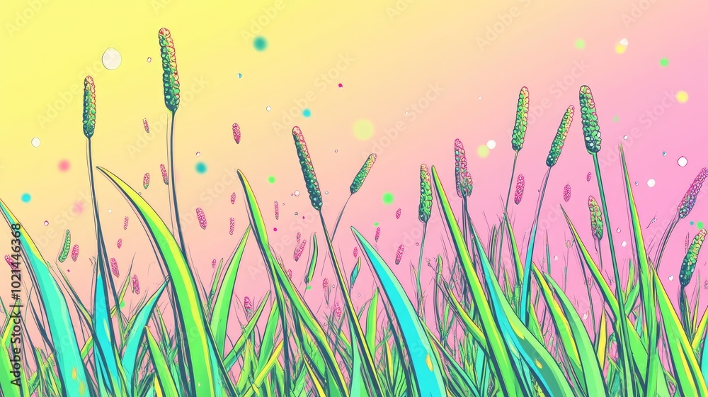 Poster Abstract Nature Background Featuring a Green Grass Field with Bokeh Light Effects in Spring or Summer
