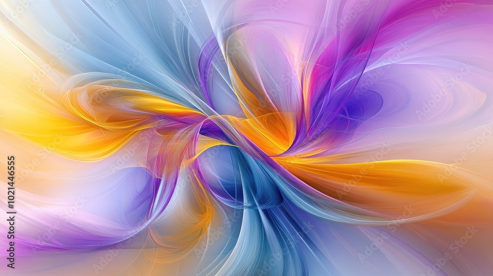 Poster Abstract textured painting featuring dynamic strokes in yellow violet and blue Fractal design and imaginative digital art in a 3D perspective