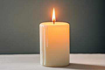 Tranquil Candlelight Serenity Closeup White Wax Melting with Warm Glow on Beige Surface - Peaceful Atmosphere, Hopeful Concept for Meditation or Grief Support