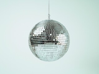 Sparkling Disco Ball Closeup On Light Blue Background - Festive Party Celebration Concept