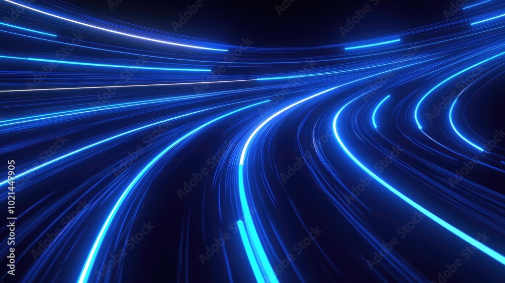 Poster abstract blue long exposure motion light trails on dark background futuristic technology design dire