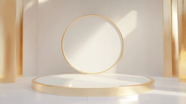 3D rendered white and gold podium backdrop for cosmetics or products