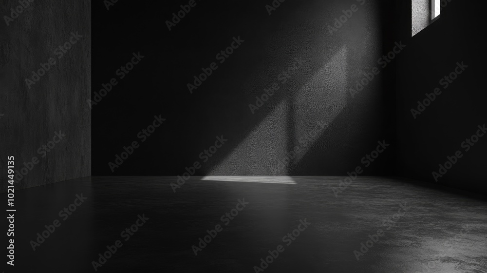 Poster Black corner room background featuring an empty interior with dark walls creating an abstract blank floor space for indoor use This backdrop is suitable for product displays or podium presentation