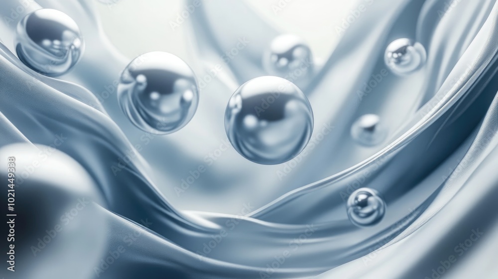 Poster 3d mural artwork featuring silver spheres against a stunning abstract background with volumetric ele