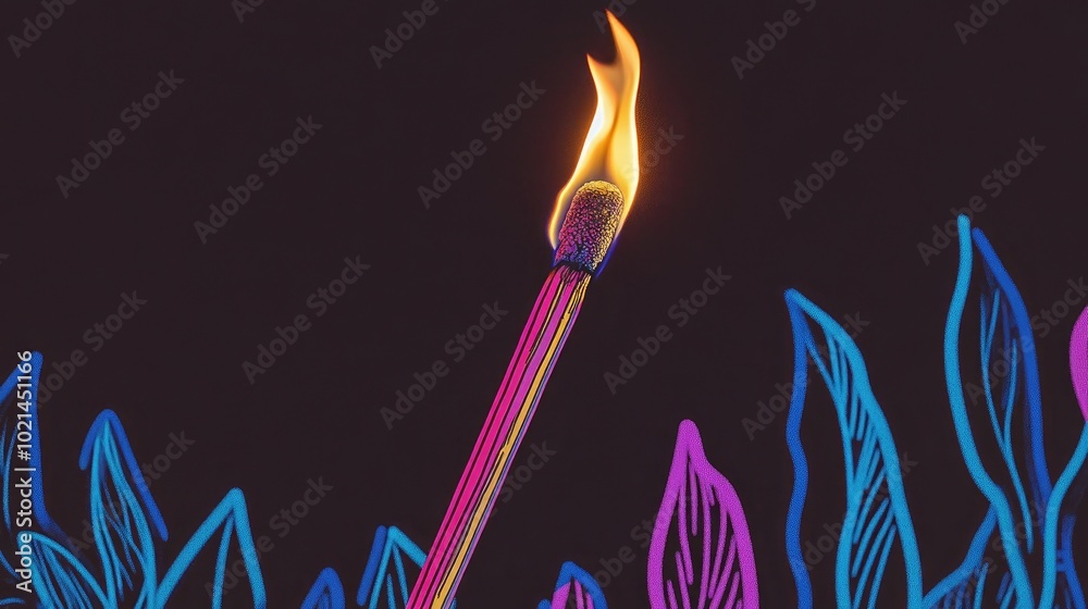 Poster close up of a burning match against a dark background fire in darkness illuminating a philosophical 