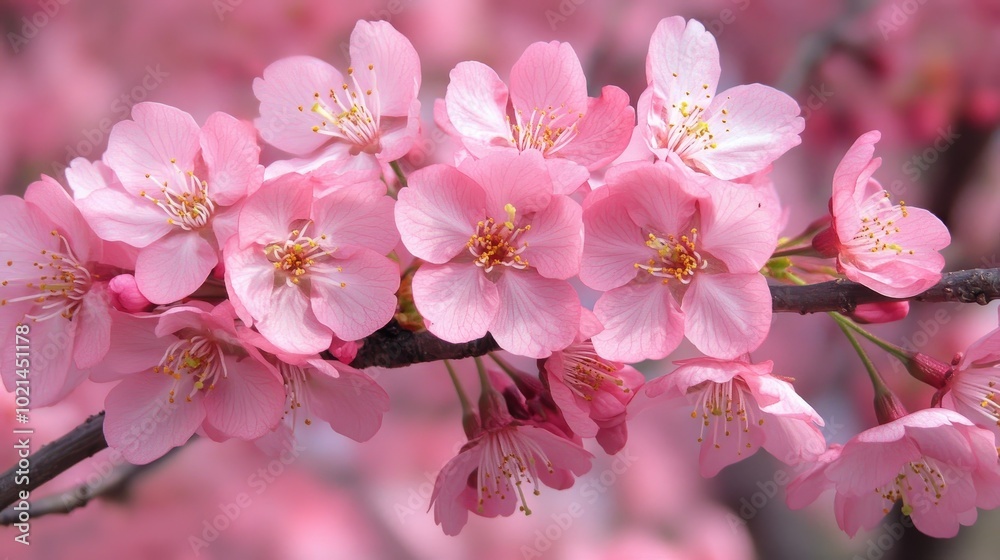 Poster Close Up of Cherry Tree Branches in Bloom