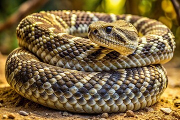 Obraz premium Intricate Patterns of a Diamondback Rattlesnake Showcasing Nature's Unique Textures and Colors
