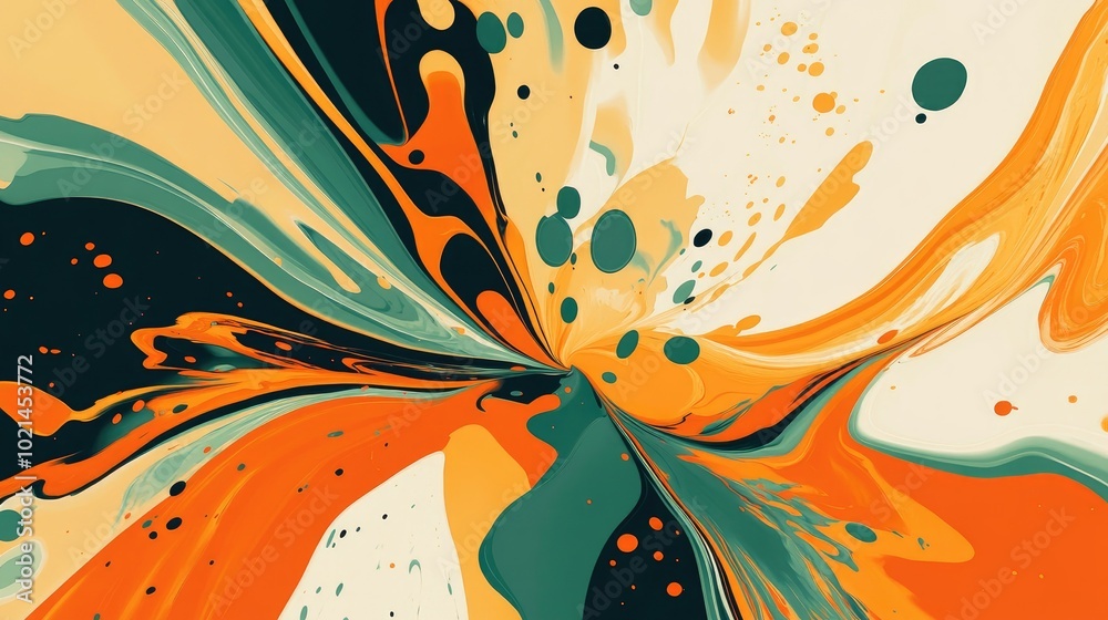 Poster Abstract Olive Green And Orange Swirl Explosion Art Background Colorful Abstract Background With Paint Splash For Summer Decoration With Joy Explosive Energy Background Design