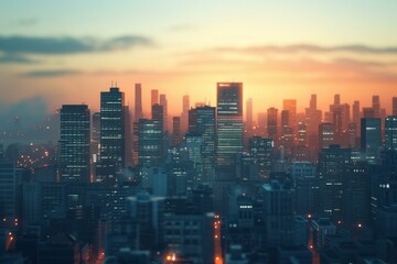 Fototapeta premium Sunrise over a Futuristic Cityscape