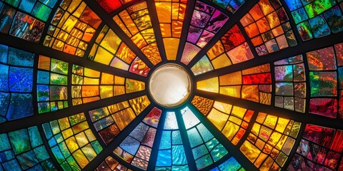 Stained glass window in a kaleidoscope pattern