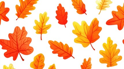 Fototapeta premium Autumn Leaves Seamless Pattern Fallen Leaves Seamless Design Colorful Autumn Leaves Isolated On White Stylish Flat Illustration With Digital Stamp Effect