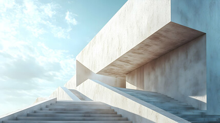 Obraz premium Modern Concrete Stairs and Building 3D Illustration