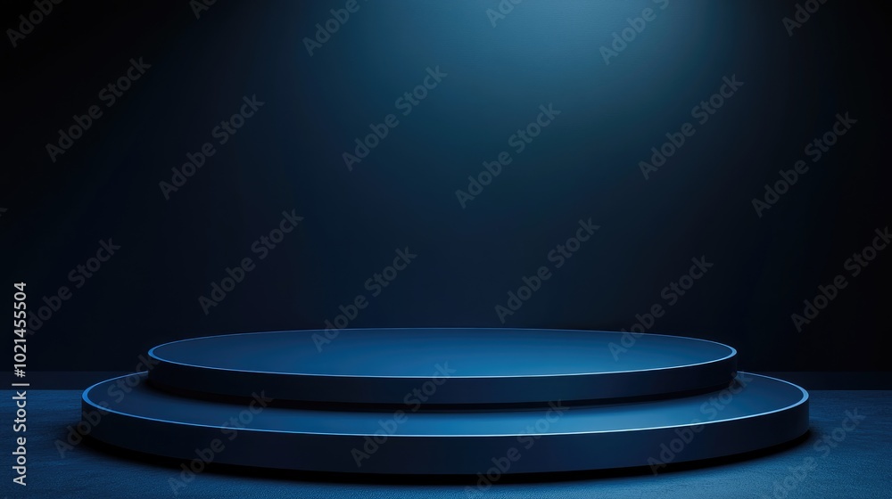 Poster 3d render of a podium for product presentation with a blue background