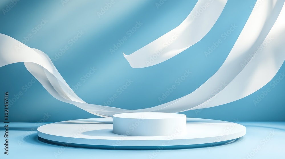 Poster 3d render contemporary stylish blue backdrop product display area empty cylindrical podium showcase 