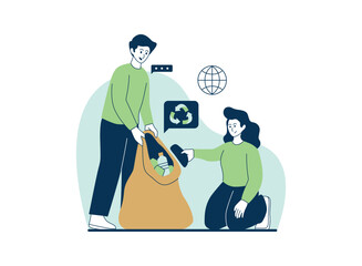 Two people picking up trash