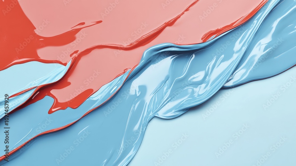 Poster abstract macro close up of pastel blue and red dynamic liquid paint flowing on canvas fluid organic 