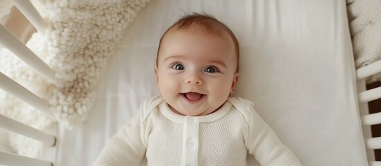 A Newborn Baby Lying In His Crib Top View