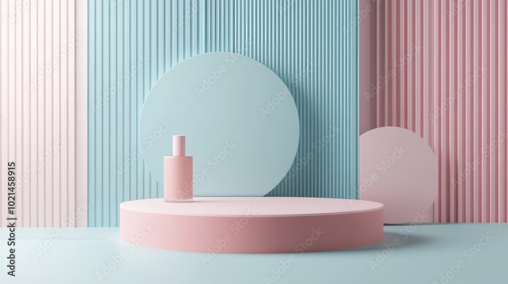 Aufkleber Abstract geometric shapes in pastel colors creating a minimal design for a cosmetic product display podium rendered in 3D
