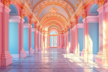 Obraz premium Pastel Pink Palace Corridor Illustration