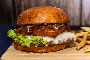 hamburger on wooden background