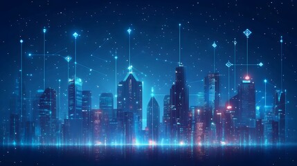 minimalistyczna, inteligentne miasto, technologia, skyline, połączenia, nowoczesność, urbanizacja, innowacje, obwody, cyfrowe, wizualizacja, architektura, interakcje, systemy, infrastruktura, symbolik