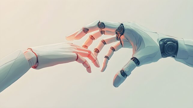 minimalistyczna, robotyka, ręka robota, interakcja, technologie, symbolika, nowoczesność, oprogramowanie, futurystyczne, obwody, interakcje, innowacje, wizualizacja, połączenie, systemy, ręka człowiek