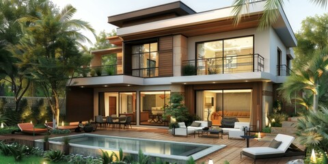 Obraz premium Modern Villa with Swimming Pool and Garden Design