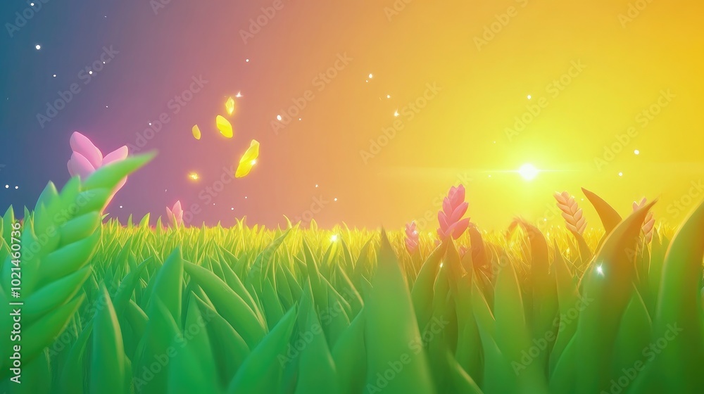 Aufkleber a sun drenched field of young wheat adorned with shimmering grass illuminated by sunlight
