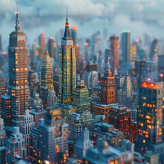 Obraz premium Pixelated Cityscape Skyline Architecture Illustration