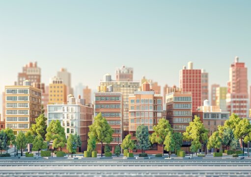 Low Poly Cityscape Illustration with Trees