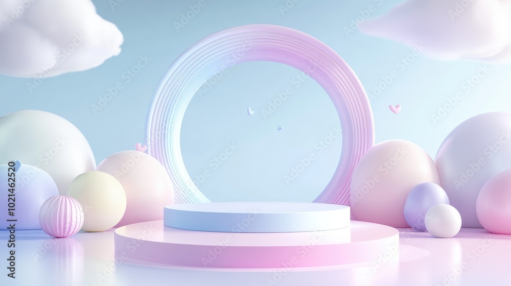 Poster Abstract minimalist scene featuring a pastel color design suitable for a cosmetic or product display podium in 3D render