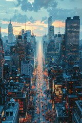 Fototapeta premium Urban Skyline at Dusk with Traffic