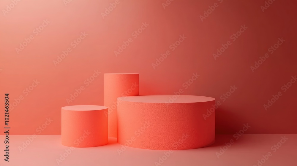 Poster 3d rendering of a minimal podium pedestal stand in a soothing coral color